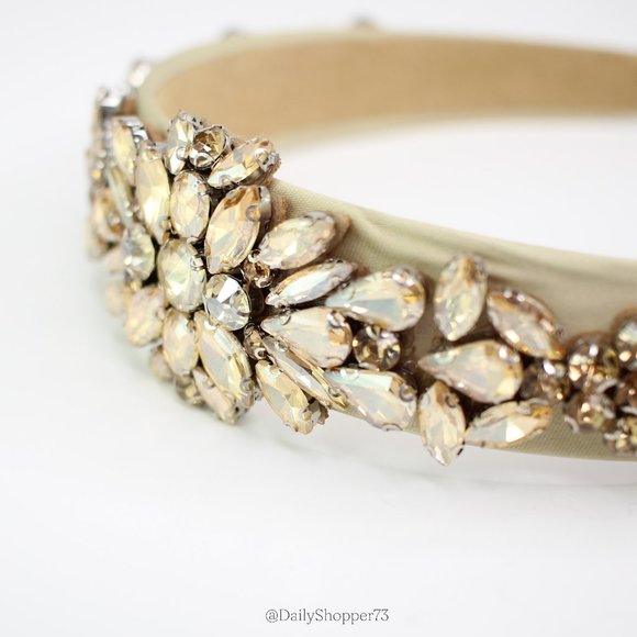 Women's Champagne Glass Rhinestone Baroque Satin Wide Headband - Picture 2 of 4